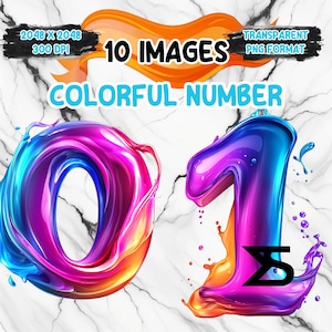 Watercolor Colorful Number PNG Image on transparent background, digital Sticker/Scrappbooking, commercial use, instant digital download