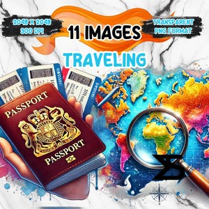 11 aquarel reizen clipart | Vakantieafbeeldingen, ticket, clipartbundel, commercieel gebruik, digitale download, instant download