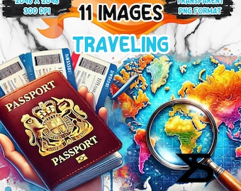 11 Watercolor Travel Clipart | Vacation Holiday Graphics, Ticket, Clipart bundle, commercial use, digital download, instant download