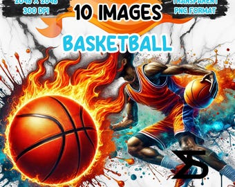 10 imágenes prediseñadas de baloncesto en acuarela, imágenes prediseñadas de baloncesto, paquete de imágenes prediseñadas, uso comercial, descarga digital, descarga instantánea