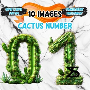 Aquarelle cactus numéro PNG Image sur fond transparent, sticker numérique/Scrappbooking, usage commercial, téléchargement numérique instantané