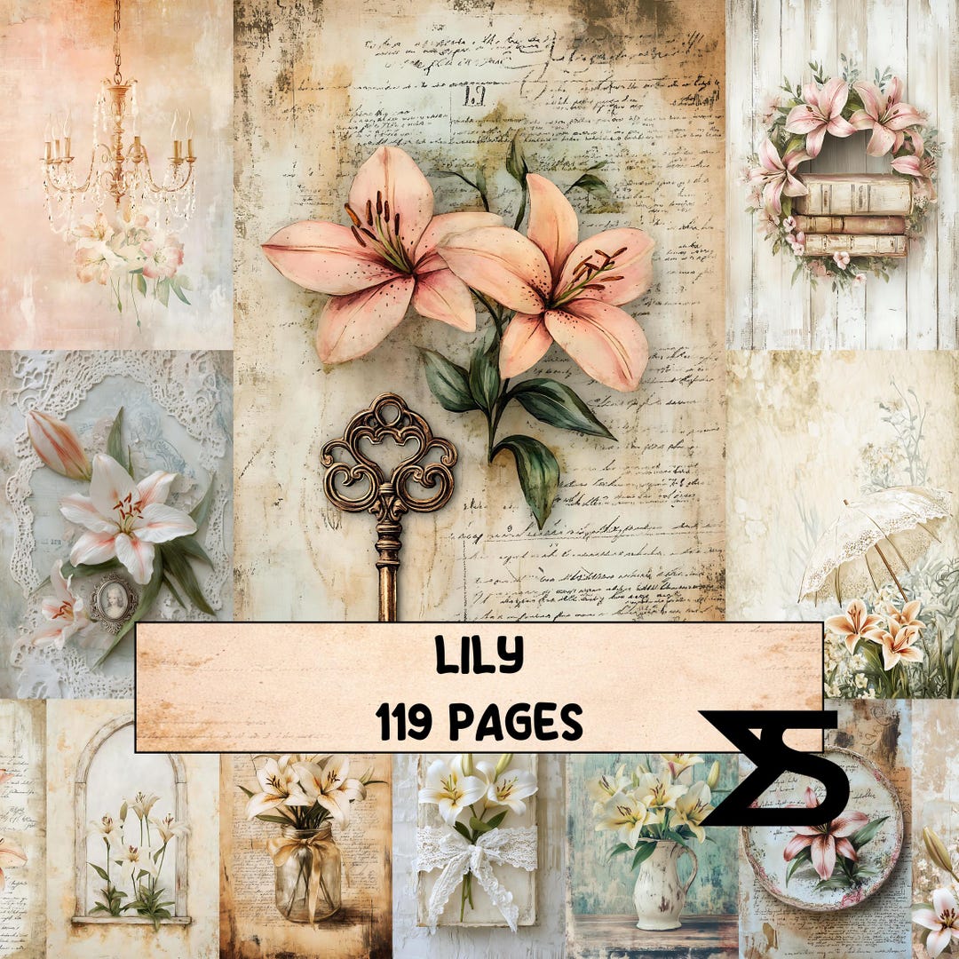 Lily Vintage Junk Journal Kit Printable Ephemera Pack Shabby Chic ...