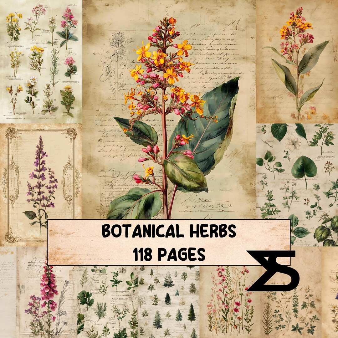 Botanical Herbs1 Junk Journal Ephemera Kit Vintage Botanical Herb ...