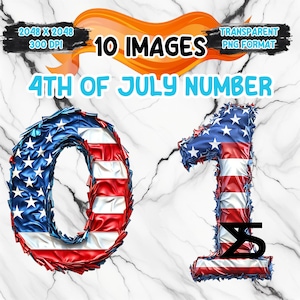 Aquarelle numéro du 4 juillet image PNG sur fond transparent, autocollant numérique/Scrappbooking, usage commercial, téléchargement numérique instantané