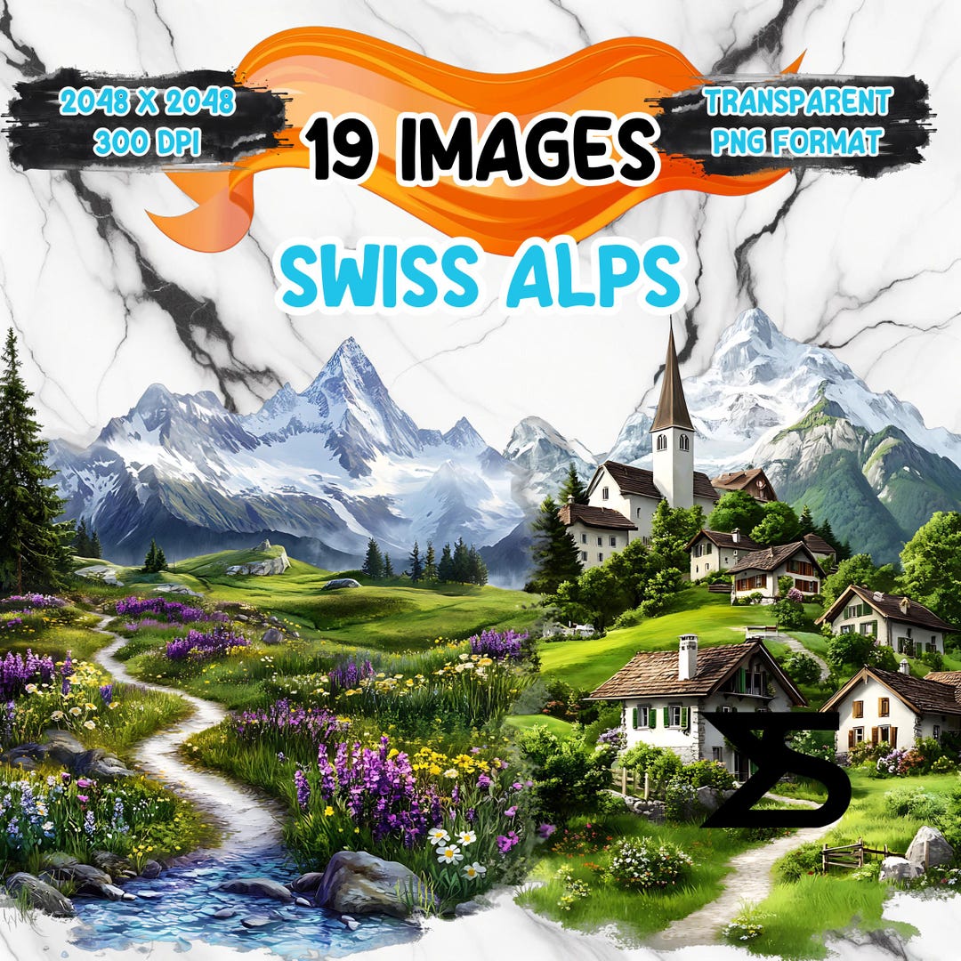 Watercolor Swiss Alps Landscape PNG Image With Transparent Background ...