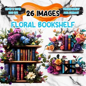 Blumen Bücherregal Clipart Bundle, Instant Download, kommerzielle Nutzung, Planer, Sticker