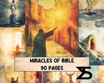 Milagros de la Biblia, conjunto de diarios basura con efímeras cristianas vintage, papeles de collage de fe, oraciones, escrituras, kit imprimible de efímeras para llevar un diario