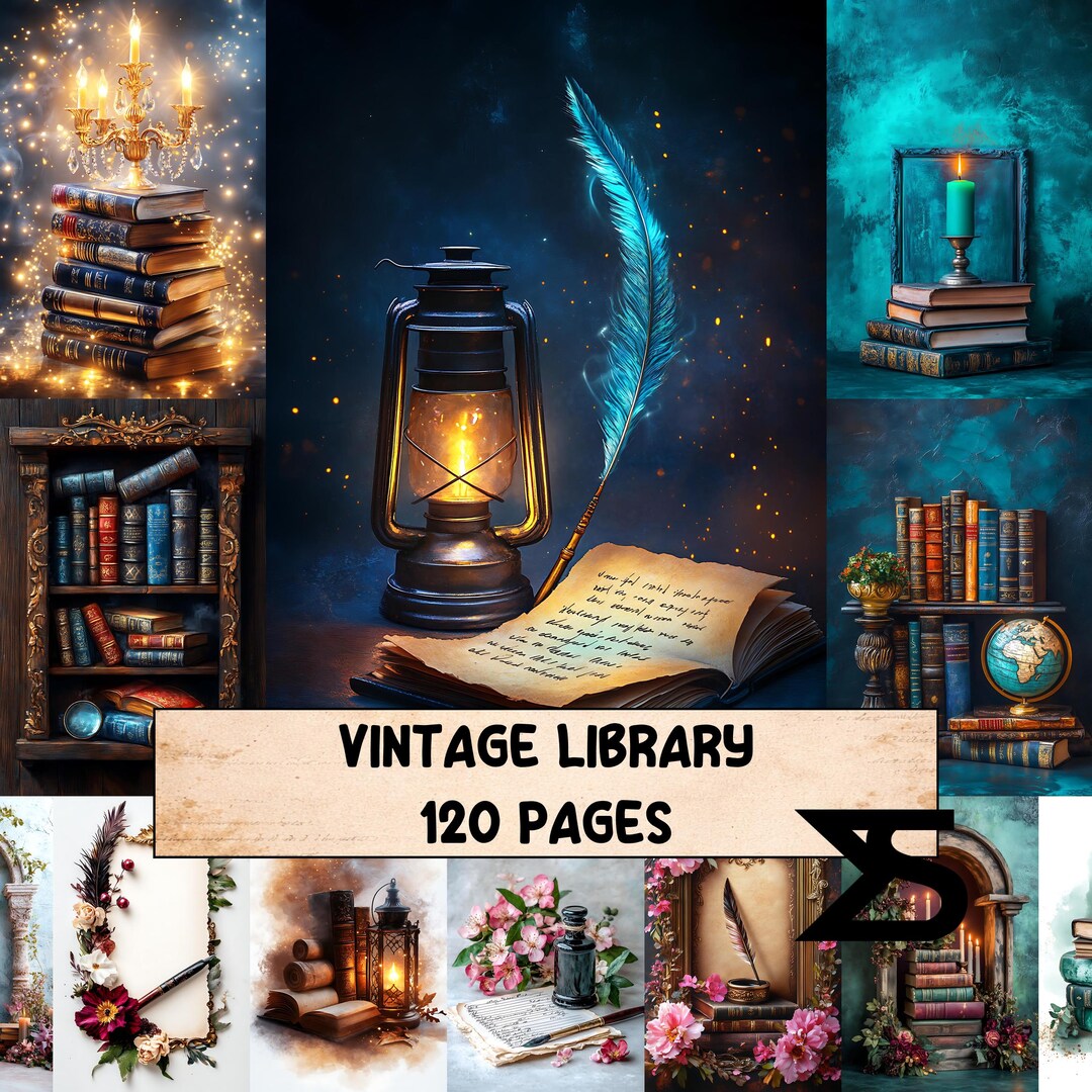 Vintage Library Junk Journal Kit With Vintage Ephemera Antique Book ...