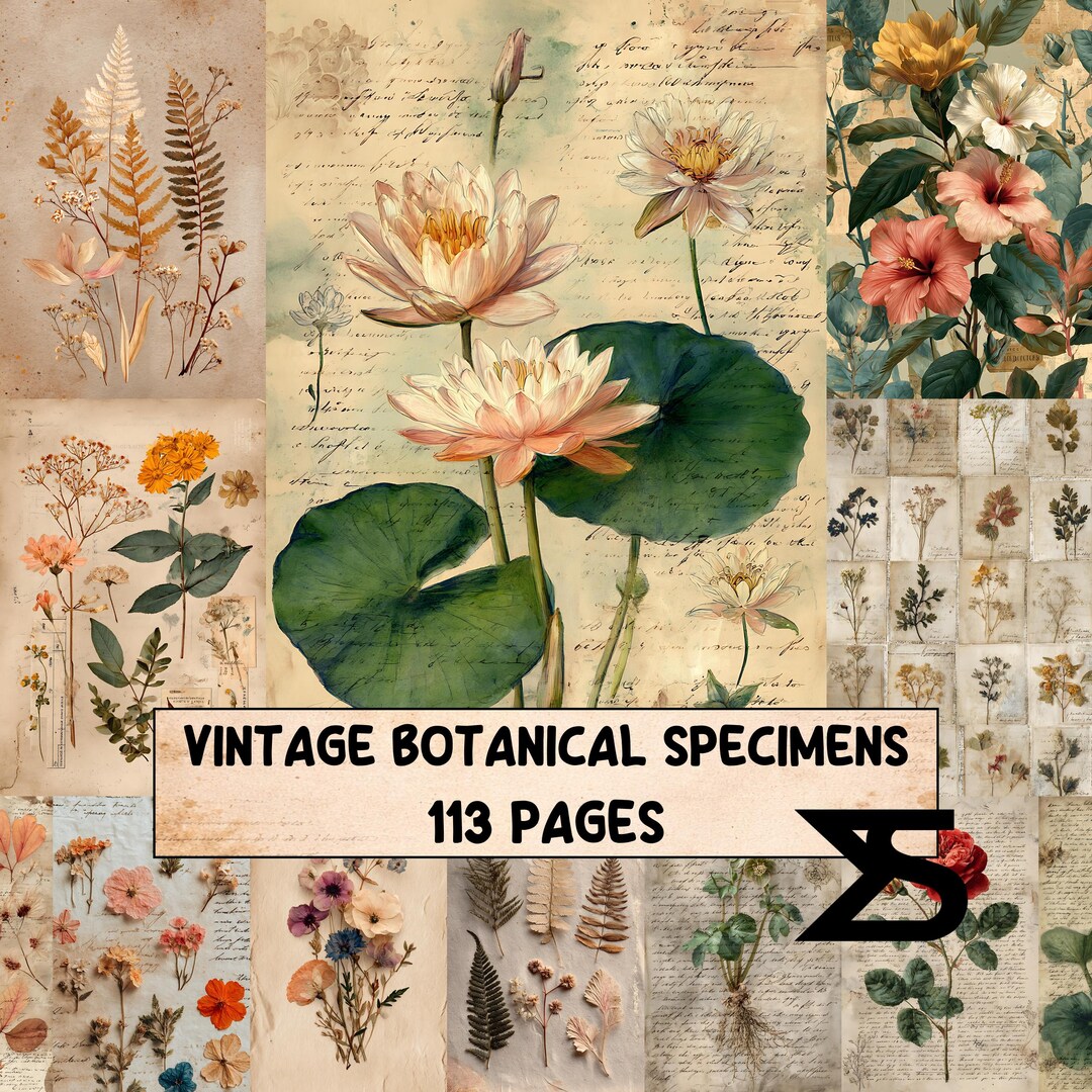 Vintage Botanical Specimens Junk Journal Kit Ephemera Papers Botanical ...