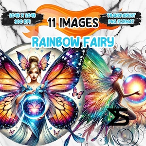 Fée arc-en-ciel, ensemble de cliparts fées du printemps png, png de fées du printemps, ensemble de cliparts, usage commercial, téléchargement numérique, téléchargement immédiat