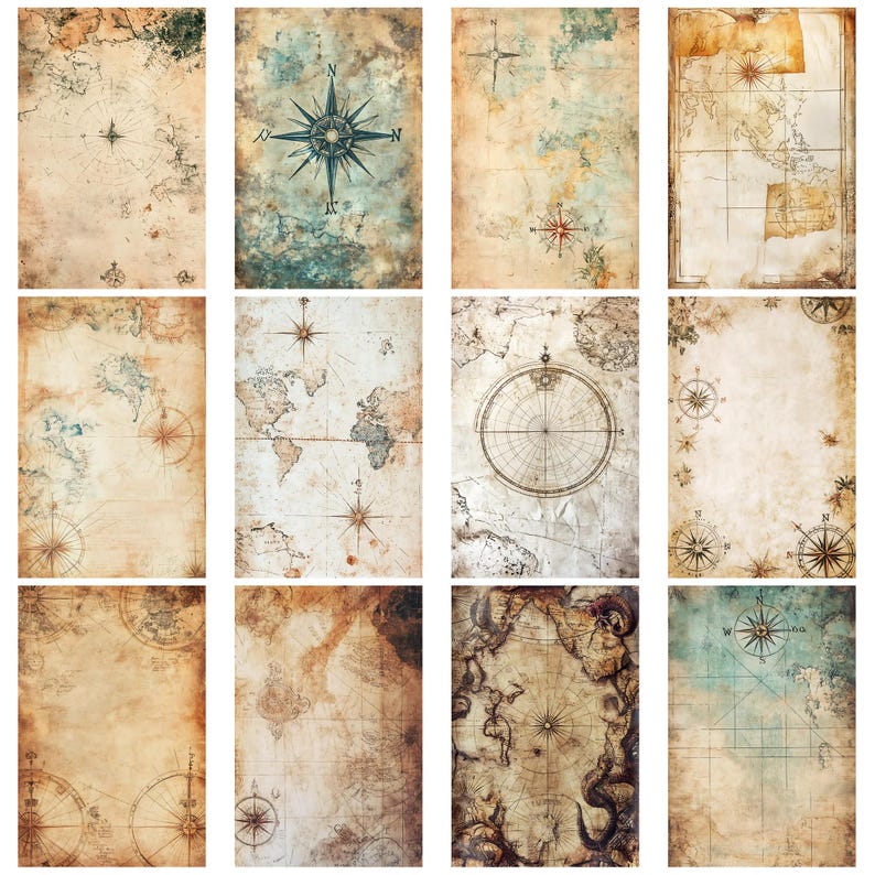 Paper Pattern Cartography Ancient Maps Vintage Junk Journal Kit With Old World Map Ephemera ...