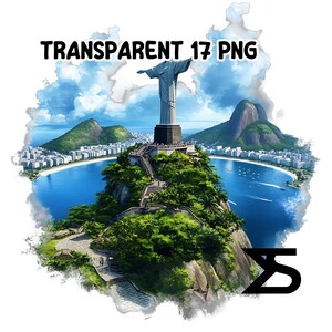 May include: A watercolor painting of the Christ the Redeemer statue in Rio de Janeiro, Brazil. The statue is on a hilltop overlooking a blue bay with a city in the background. The painting has a soft, dreamy feel.