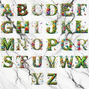 26 PNG, Watercolor Spring Floral Alphabet Collection Clipart, Alphabet Clipart bundle, commercial use, digital download, instant download