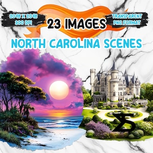 Watercolor North Carolina scenes PNG Image, North Carolina Clipart bundle, commercial use, digital download, instant download