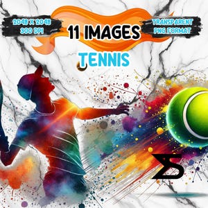 11 imágenes prediseñadas de tenis en acuarela, imágenes prediseñadas de tenis, paquete de imágenes prediseñadas, uso comercial, descarga digital, descarga instantánea