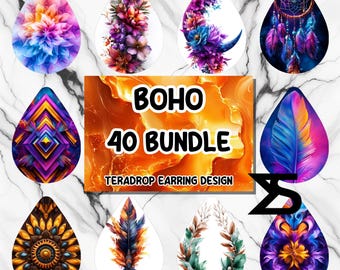 Boho Sublimation Earring Design Bundle, Instant Digital Download, Commercial Use ,Teardrop Earring PNG