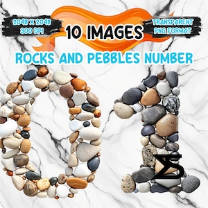 Aquarelle de pierres et de galets numéro PNG Image sur fond transparent, autocollant numérique/Scrappbooking, usage commercial,