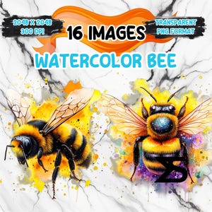 Watercolor Watercolor Bee PNG Image on transparent background, digital Sticker/Scrappbooking, commercial use, instant digital download