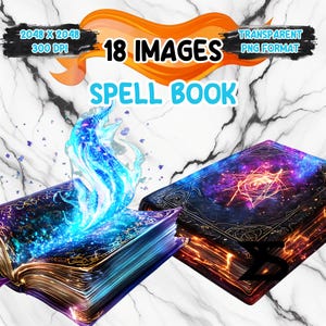 Imagen PNG de libro de hechizos de acuarela sobre fondo transparente, calcomanía digital/álbum de recortes, uso comercial, descarga digital instantánea