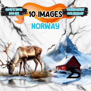 Image PNG de Norvège aquarelle avec fond transparent, lot de cliparts Norvège, usage commercial, téléchargement numérique, téléchargement immédiat