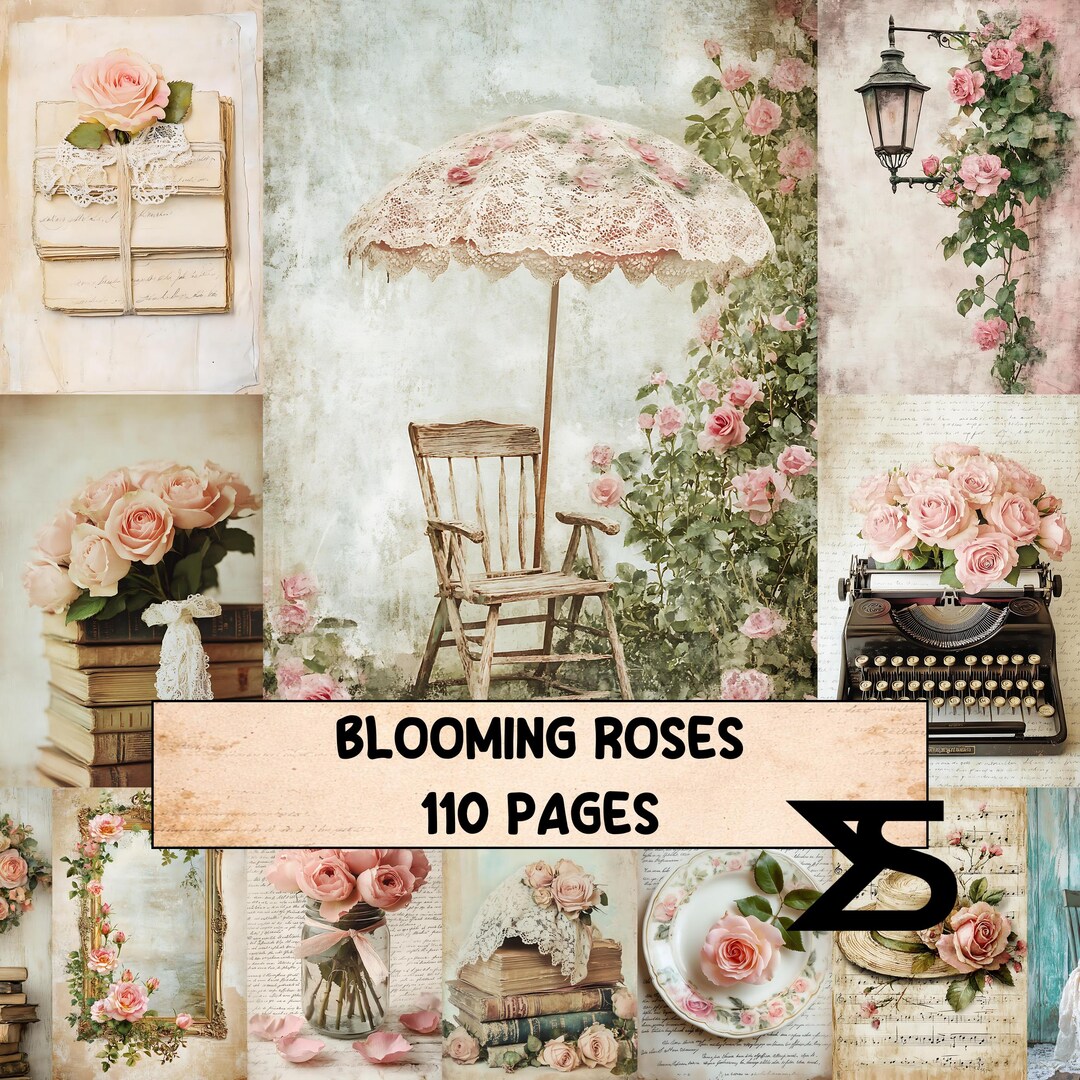 Blooming Roses Vintage Floral Junk Journal Ephemera Kit Printable Paper ...
