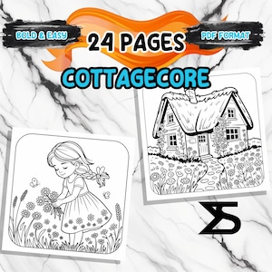 Cottagecore Coloring Book, Printable Adult Coloring Book, coloring pages fo adult, Bold and Easy Designs, Relaxing Activity for Adults