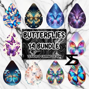 Bundle de conception de boucle d'oreille sublimation papillon, conception vierge de boucle d'oreille, téléchargement numérique instantané, usage commercial, boucle d'oreille en forme de larme PNG
