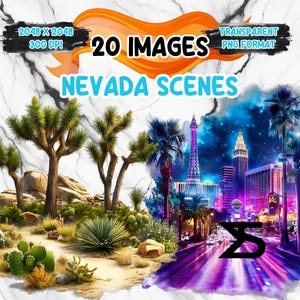 Image PNG de scènes du Nevada aquarelle, lot de cliparts Nevada, usage commercial, téléchargement numérique, téléchargement immédiat