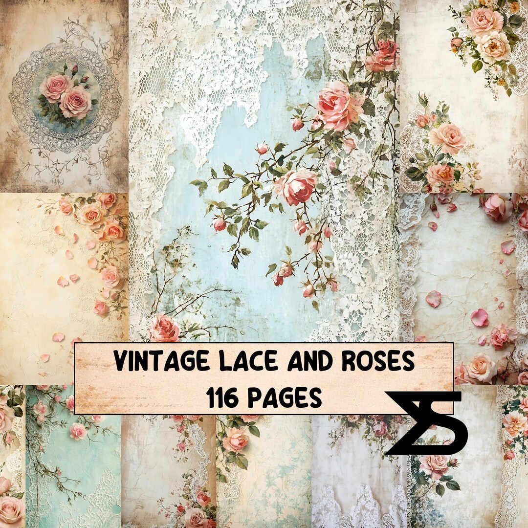 Vintage Lace and Roses Vintage Junk Journal Kit With Lace Rose Ephemera ...