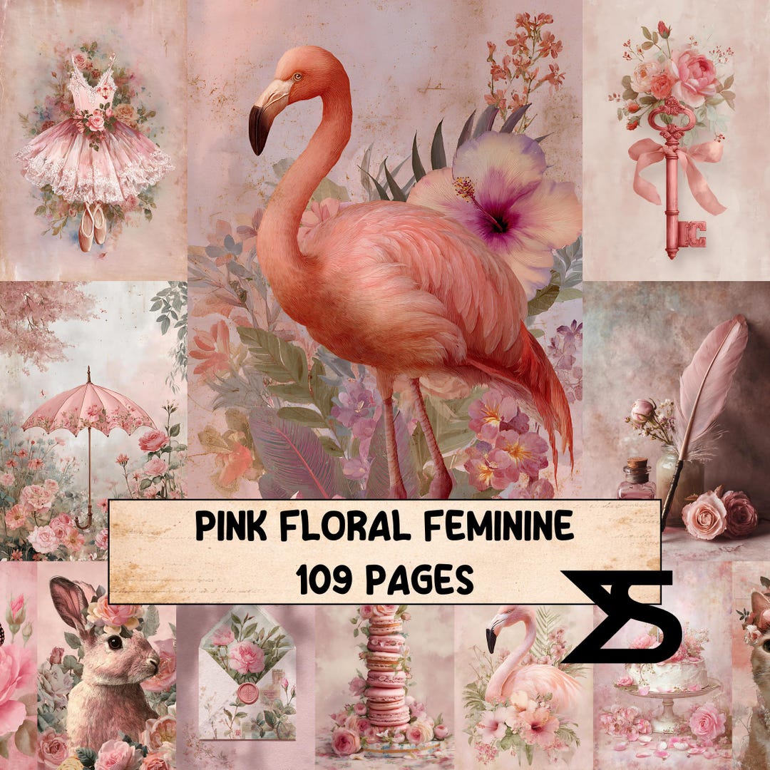 Pink Floral Feminine Junk Journal Kit Vintage Ephemera Shabby Chic ...