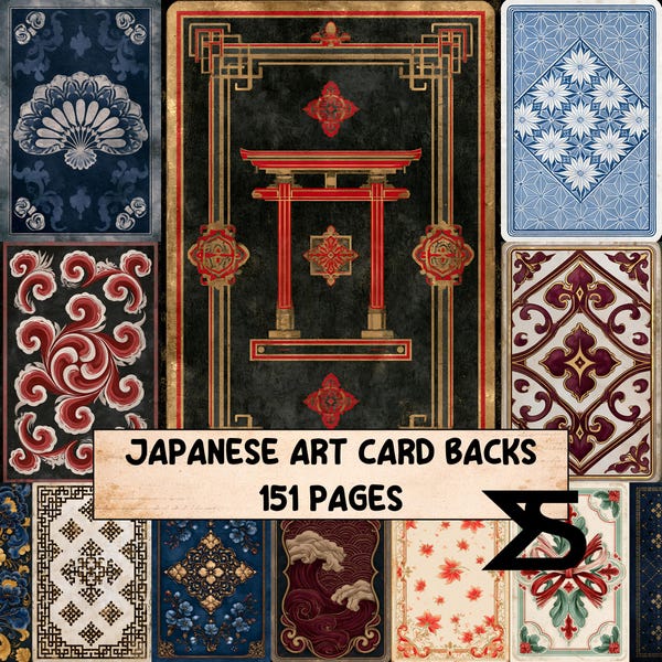 Japanese Art Card Backs - Vintage ephemera for junk journals and scrapbooking, 30 printable collage sheets with kimono prints and washi