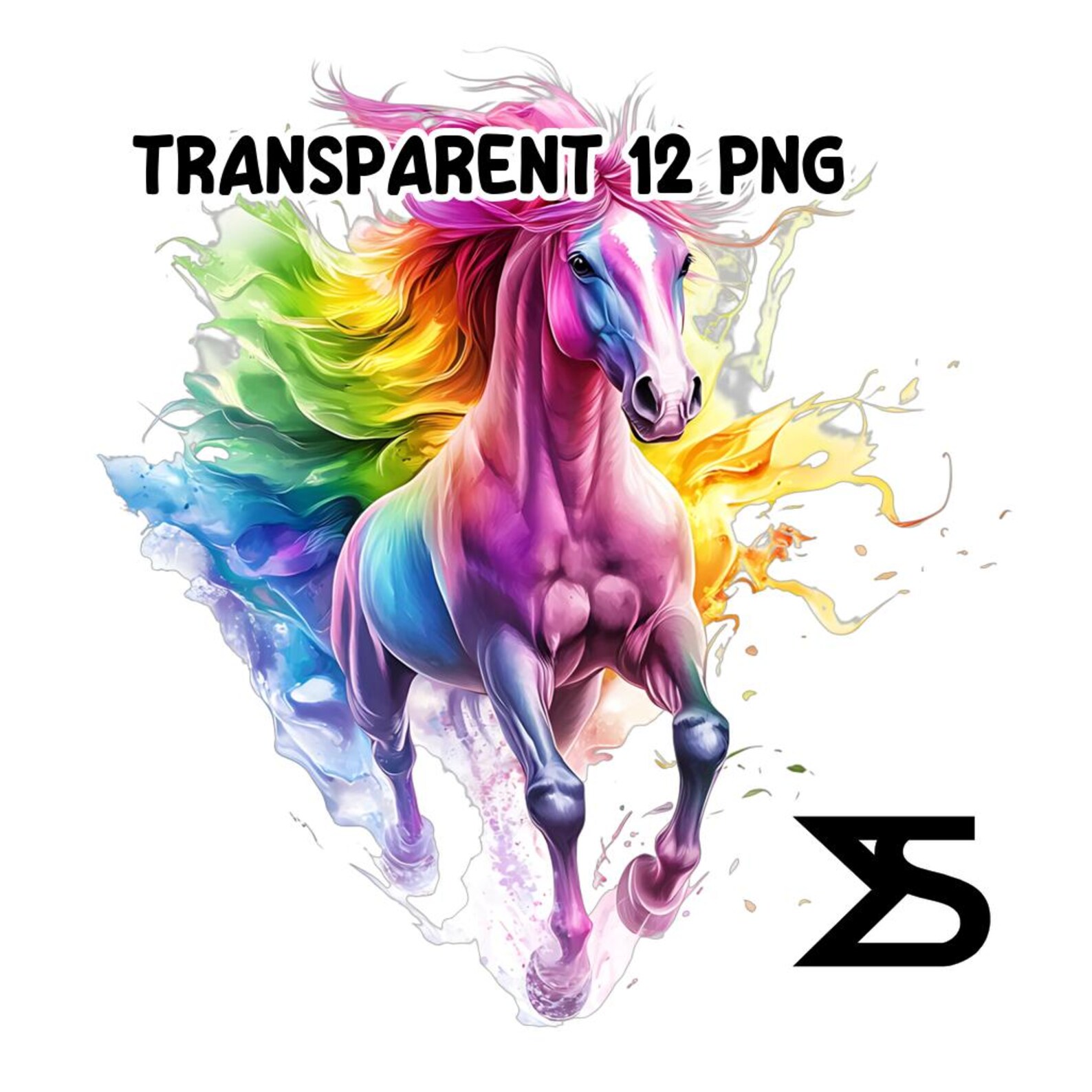 Watercolor Rainbow Horse PNG Image on Transparent Background, Digital ...