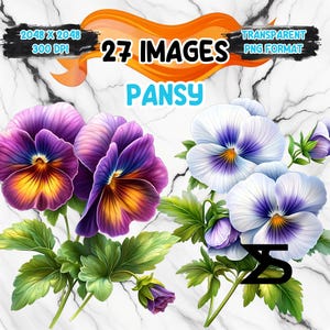Image PNG de pensée aquarelle sur fond transparent, autocollant numérique/Scrappbooking, usage commercial, téléchargement numérique instantané