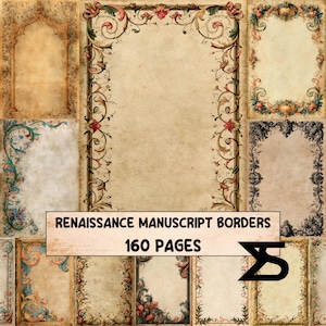 May include: A collection of 160 pages featuring various rectangular manuscript borders with intricate floral, scrollwork, and architectural designs in shades of gold, red, green, blue, and black on aged, parchment-style paper backgrounds.