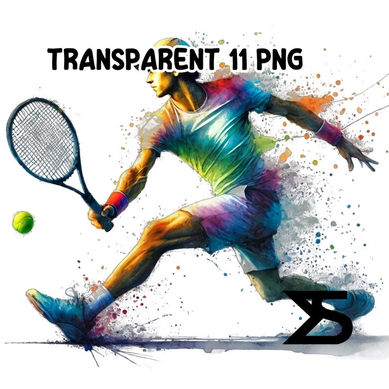 Tennis Racket With Splatter Vector 11 Watercolor Tennis Clipart , Tennis Clipart, Clipart Bundle ...
