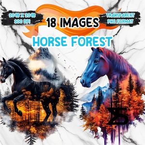 Pferd Wald Clipart Bundle, Instant Download, kommerzielle Nutzung, Planer, Sticker