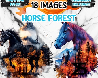 Watercolor Horse Forest PNG Image with transparent background, Clipart bundle, commercial use, digital download, instant download