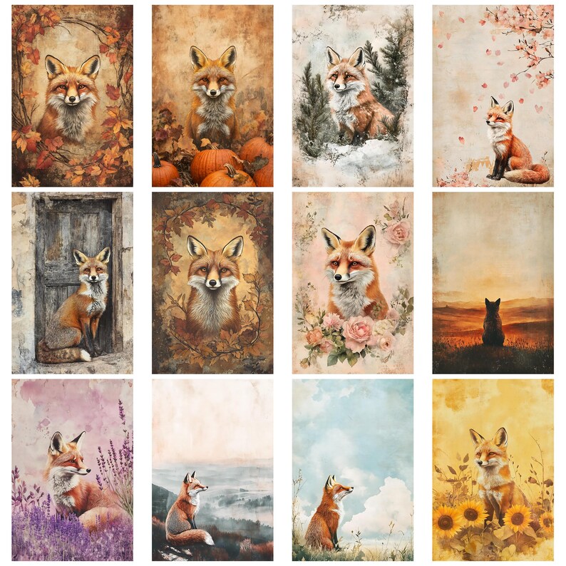 Fox Junk Journal Kit Vintage Ephemera Printable Collage Papers and Tags ...