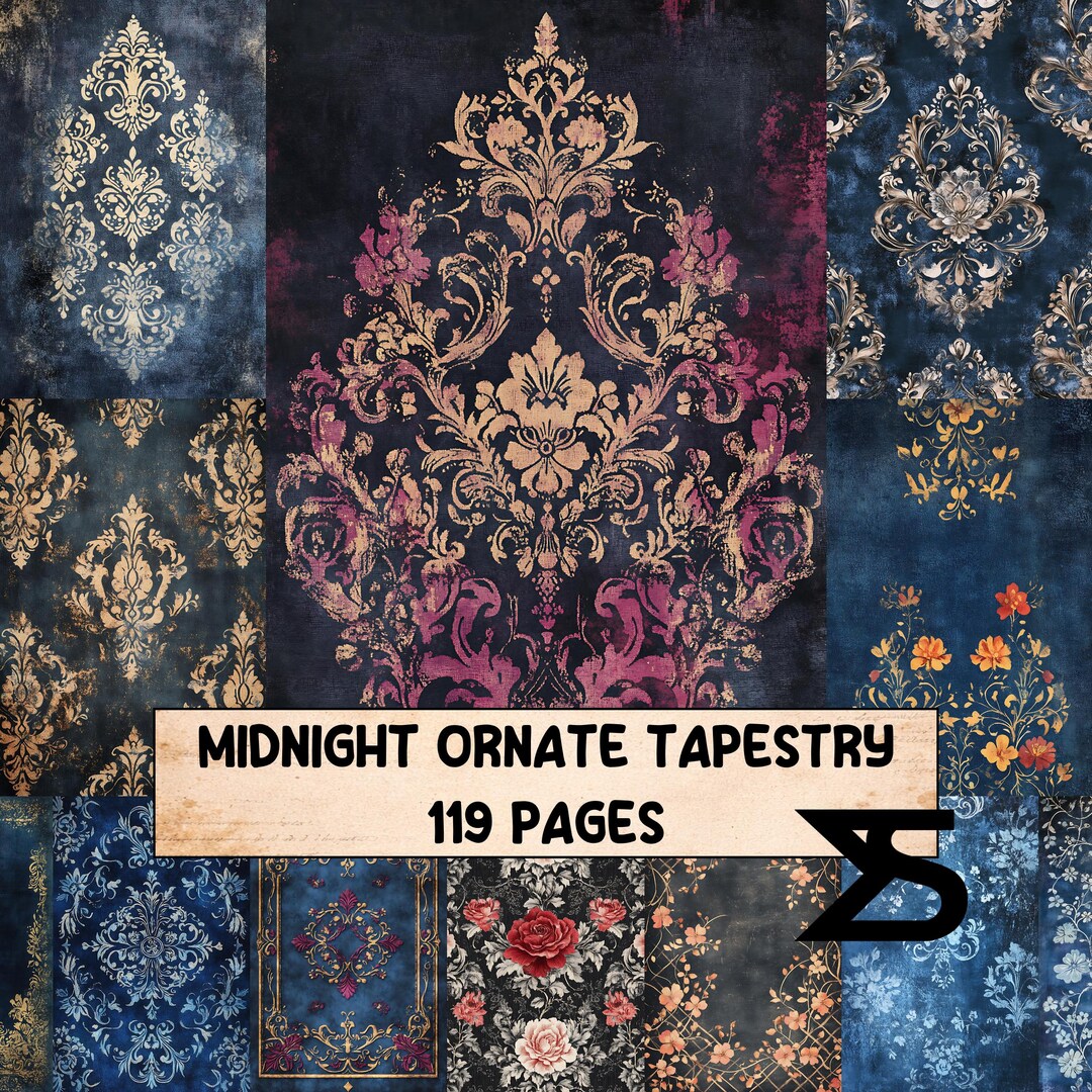 Midnight Ornate Tapestry Vintage Junk Journal Ephemera Kit Printable ...