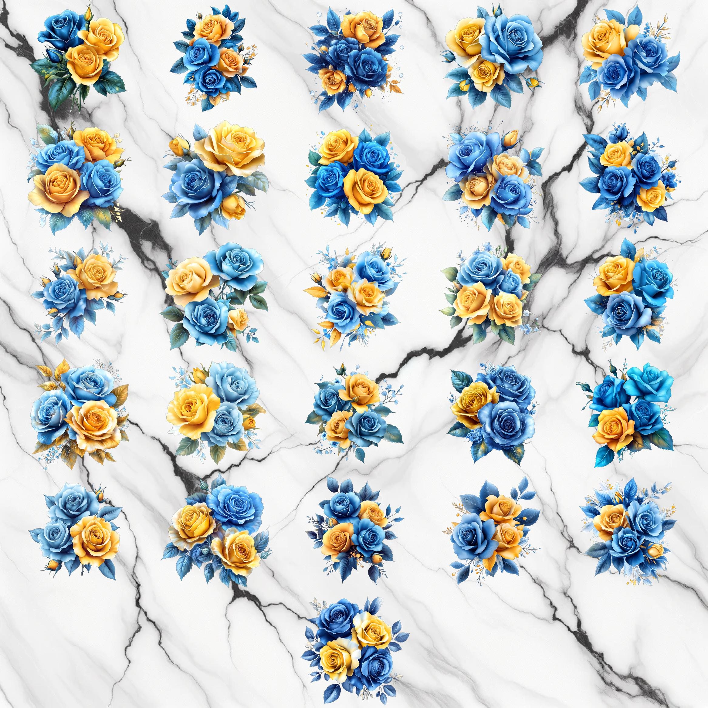 Watercolor Blue and Yellow Roses PNG Image on Transparent Background ...