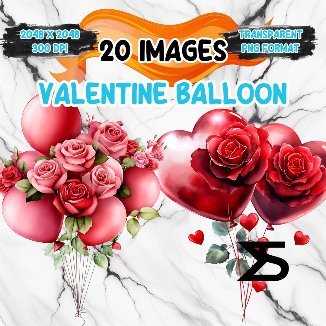 Watercolor Valentine Balloon PNG Image, Valentines Clipart Bundle ...