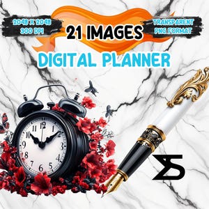 Watercolor Digital Planner PNG Image on transparent background, digital Sticker/Scrappbooking, commercial use, instant digital download