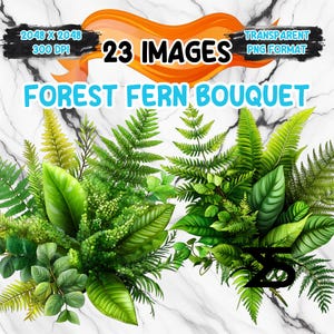Image PNG de bouquet de fougères forestières aquarelle sur fond transparent, autocollant numérique/Scrappbooking, usage commercial, téléchargement numérique instantané