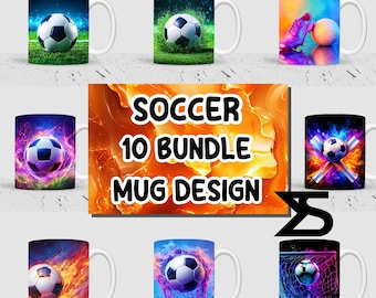 Paquete de diseño de tazas de sublimación de fútbol, diseño de tazas de 11 oz y 15 oz, descarga digital instantánea, uso comercial