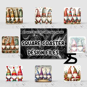 Watercolor Christmas Gnome square coaster Sublimation Design Set of 8, Instant Digital Download, Commercial Use , PNG Download
