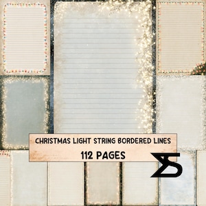 May include: A collection of stationery pages featuring various designs with Christmas light string borders and horizontal lines. The text CHRISTMAS LIGHT STRING BORDERED LINES 112 PAGES is displayed across the center of the image.