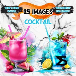 25 Watercolor cocktail Clipart , cocktail clipart PNG, Clipart bundle, commercial use, digital download, instant download