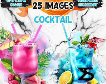 25 Watercolor cocktail Clipart , cocktail clipart PNG, Clipart bundle, commercial use, digital download, instant download