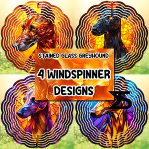 Vetro colorato Greyhound Wind Spinner PNG Sublimazione Design, Wind Spinner design PNG, Immagine download digitale istantaneo, Uso commerciale