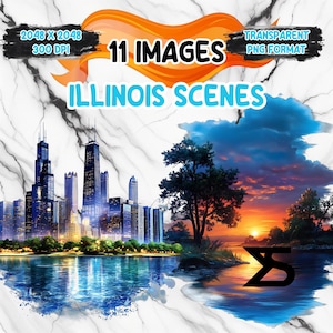 Aquarel Illinois scènes PNG-afbeelding, Illinois clipart bundel, commercieel gebruik, digitale download, instant download